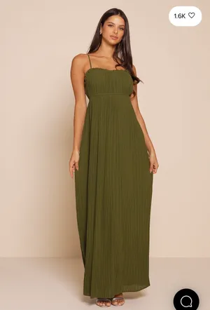 New Lulus Delina Olive Plisse Chiffon Tie-Back Maxi Dress Size Small thumbnail 5