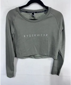 Ryderwear Women S Green Sweatshirt Cropped Long Sleeve‎ Raglan thumbnail 1
