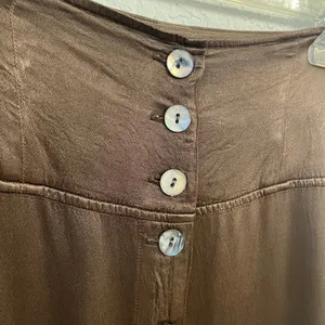 Raquel Allegra Satin Maxi Skirt L Button Front Boho Indie Minimalist Moss Brown thumbnail 3