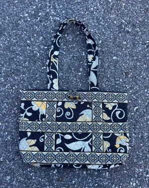 Vera Bradley Provencal Quilted Cotton Tote Bag Black Gold Floral Shoulder Bag thumbnail 1