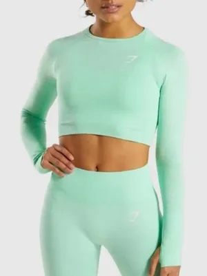 Gymshark Vital Pistachio Seamless Long Sleeve Crop Top Athletic Women’s XS thumbnail 1