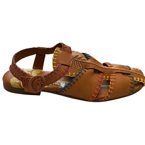 Farm Rio Womens Brown Leather Multi Color Whipstitch Fisherman Sandals 304658 thumbnail 2