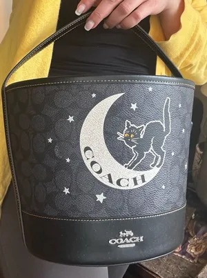 Authentic Coach Signature/Smooth leather w Celestial Cat Design bucket shoulder thumbnail 1