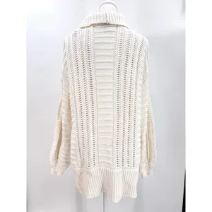 Express Ivory Open Front Long Cardigan Sweater Shawl Mixed Knits Cotton Blend M thumbnail 2