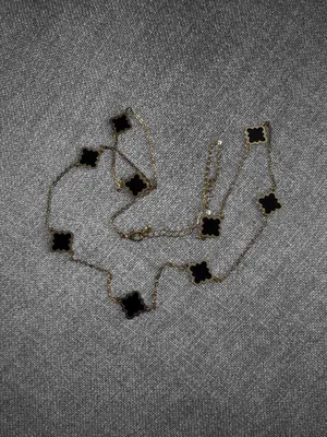 Gold-Tone Black Clover Station Long Chain Necklace With Adjustable Clasp thumbnail 6