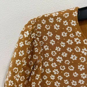 DRESS FORUM‎ LA | Mustard White Floral Balloon Sleeve Dress Tiered | Size S thumbnail 10