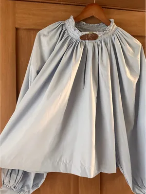 Maeve Anthropologie Pleated Trapeze Blouse Puff Sleeve Light Blue Women’s Small thumbnail 5