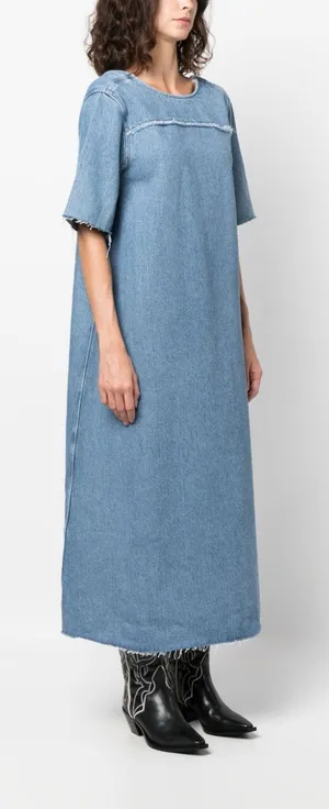 Ganni Light Blue Denim Maxi Dress with Raw-Edge Trim thumbnail 1