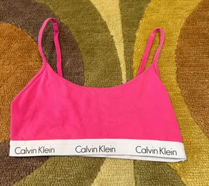 Calvin Klein Unlined Bralette Logo Band Pink Women’s Size Medium Runs Small thumbnail 1