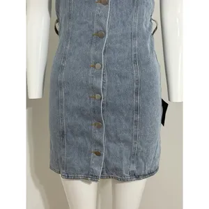 NWT Lulus Denim Buttons Mini Dress Halter Open Back Y2K Women’s XS thumbnail 3