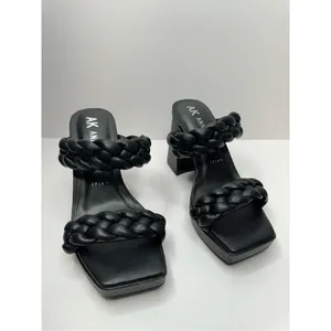 Anne Klein Sandals Womens Size 5.5 Black Braided‎ Double Strap Slip On Heels thumbnail 4