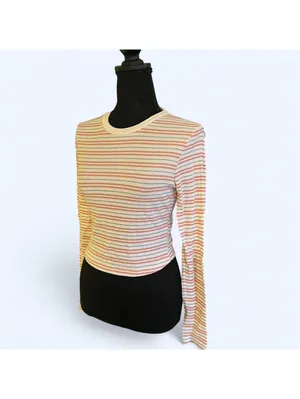 Charlotte Russe Vintage Y2K striped long sleeve baby tee fairycore coquette top Size Small 💗 thumbnail 5