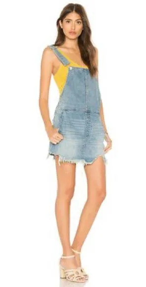 Free People Denim Raw Hem Mini Overall Skirt Size 4 thumbnail 3