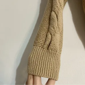 J. Crew Factory Mockneck Cable Sleeve Sweater Light Khaki Neutral Preppy Minimal thumbnail 2