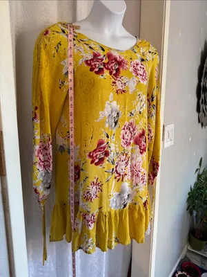 JAASE Yellow Floral Long-Sleeve Ruffle-Hem Dress thumbnail 3