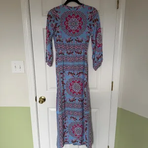 Entro Long Sleeve Blue Pink Floral Bohemian Button Down Maxi Dress Size Small thumbnail 9