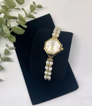 Vintage style gold tone pearl watch thumbnail 1