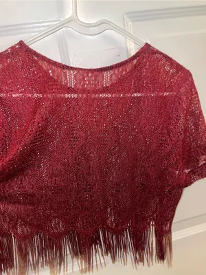 Metallic Maroon Fringe Knit Crop Top, Flapper Girl Style thumbnail 4