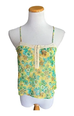 Womens I Love H81 by Forever 21 Y2K Floral Boho Tank Top w Lace Trim - Sz S thumbnail 1
