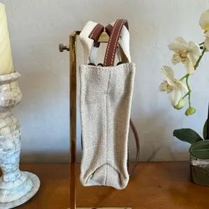 Chloé Mini Woody Tote White Brown Linen Canvas thumbnail 4