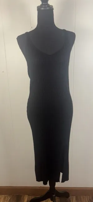 Abercrombie & Fitch Ribbed Midi Dress Ivory V-Neck Tank Sweater‎ Slit Size S thumbnail 1