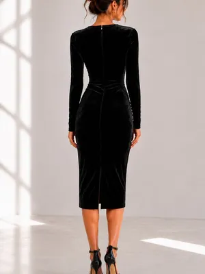 NEW REISS Macey Velvet Midi Dress in Black Size 4 thumbnail 4