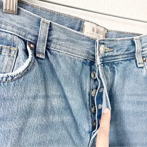 Free People Maggie Straight Leg Jeans Distressed Mid Rise Raw Hem thumbnail 2