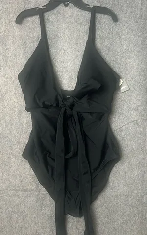 Aerie Women's Black V-Neck Spaghetti Strap Wrap‎ One-Piece Swimsuit New thumbnail 1