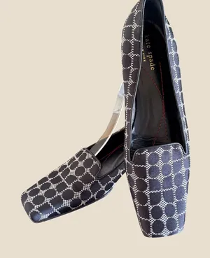 Vintage Kate Spade Noel Size 7.5B Black White Jacquard Square Toe Loafer Y2K Mod thumbnail 1