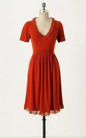 Isabella Sinclair Anthropologie Jacinth Orange Wool Blend Sweater Dress Retro thumbnail 1
