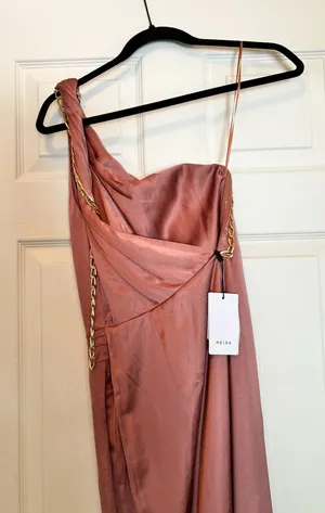 NWT Brown Adaline One-shoulder Satin Midi thumbnail 6