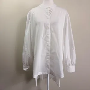 AllSaints Percy Pleated Tail Relaxed Fit Shirt White Band Collar Women US 8 thumbnail 3