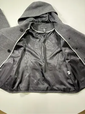 New York & Company Wool Blend Dark Gray Hooded Double-Breasted Pea Coat thumbnail 6