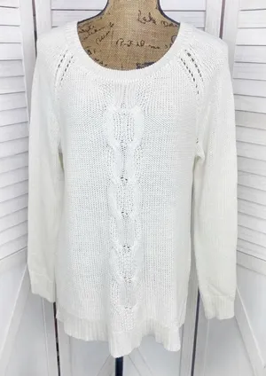 Apt. 9 Chunky Multi Knit Crew Neck‎ Tunic Sweater Cream Winter White XL thumbnail 1