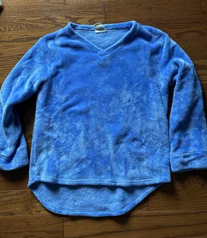 Coeur & Aleni Cozy Women’s Blue Plush V-Neck Pullover Sweatshirt Sz M thumbnail 1