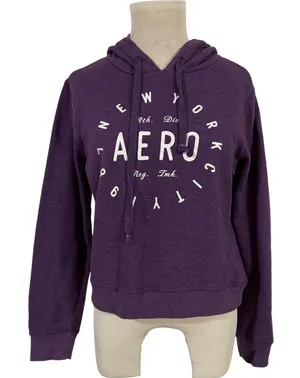 Vintage Aeropostale Purple Graphic Hoodie Sweatshirt‎ Women's Size Medium thumbnail 1