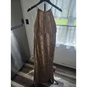 a new day Brown Floral formal Halter Sleeveless Maxi Dress size M satin thumbnail 3