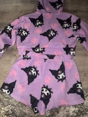 Kuromi Sanrio Hot Topic exclusive 2023 Sherpa 2Pc purple set LRG thumbnail 8