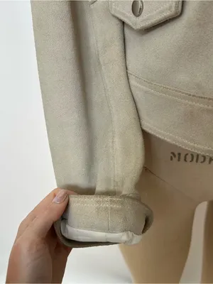Women’s Suede Moto Jacket in Light Taupe thumbnail 7