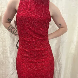 Dress the Population Nora Lace Halter Midi‎ Dress Red Black NWT Large Cocktail thumbnail 5
