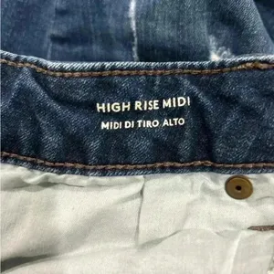 Universal Threads high rise midi dark blue distressed jean shorts thumbnail 4