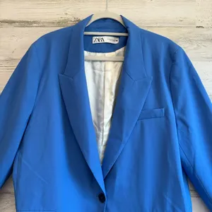 Zara Women's XXL Classic Single Breasted‎ Longline Oversized Blazer Jacker Blue thumbnail 3