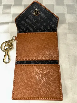 Steve Madden Chestnut Pebbled Envelope Key & Card Holder with Gold Hardware thumbnail 2