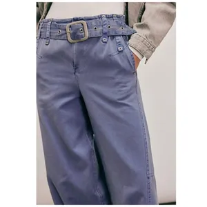 FREE PEOPLE Sloane Belted Blue Wide Leg Pants Size Small thumbnail 3