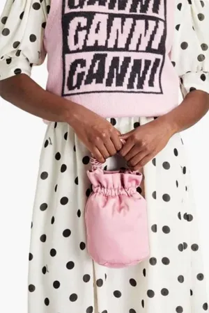 GANNI Pink Scrunchie Occasion Knot Top Handle Tote Bag Shoulder Drawstring Purse thumbnail 1