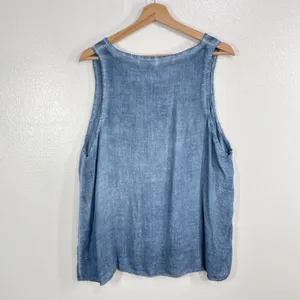 Pronto Moda Italy Blue Mineral Wash Linen Blend Tank Top XL Scoop Neck Womens thumbnail 4
