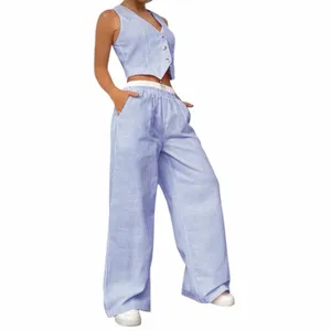 Sz L Private Label Blue Striped Vest and Pants Set New thumbnail 3