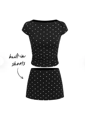 Cider Polka Dot Boat Neck Ruched Tee & Mini Skort Set NEW NWT Size small thumbnail 2