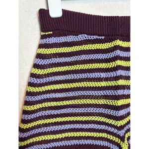 By Anthropologie Striped Knit Shorts Purple Lime Green High Rise Large NWT thumbnail 3