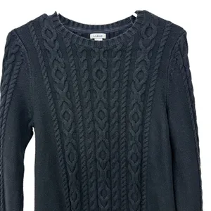 LL Bean Black Double L Mixed Cable Cotton Crew Neck Pullover Sweater Size SMALL thumbnail 4
